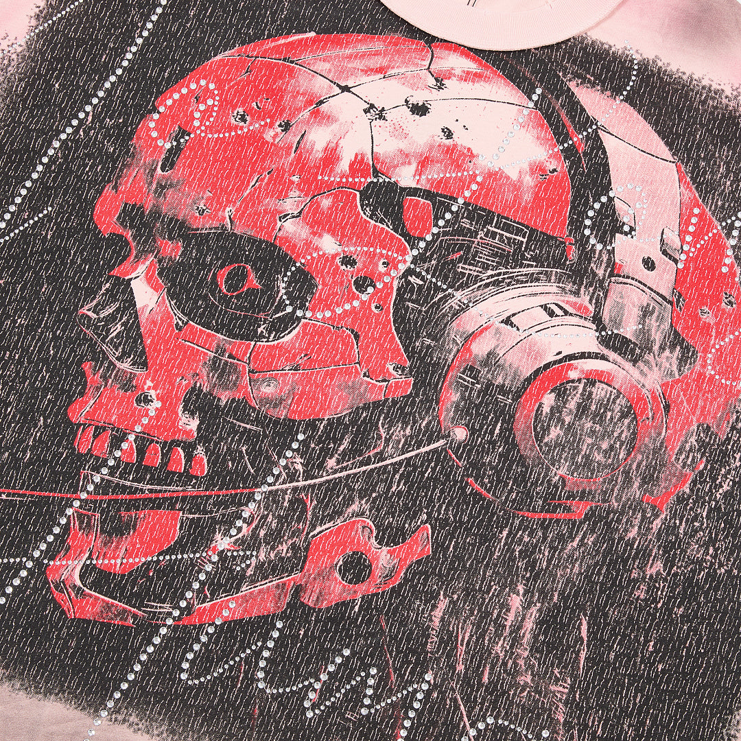 Rare Peace No Longer Human Welcome to the Dark One 2.0 Skull Gas Mask Graphic Tee - Pink
