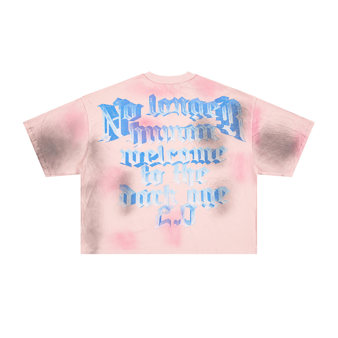 Rare Peace No Longer Human Welcome to the Dark One 2.0 Skull Gas Mask Graphic Tee - Pink