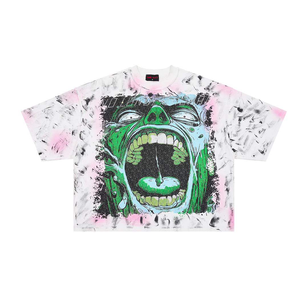 Rare Peace Enraged Save Our Souls Monster Screaming Crop Tee - Tie Dye White Pink
