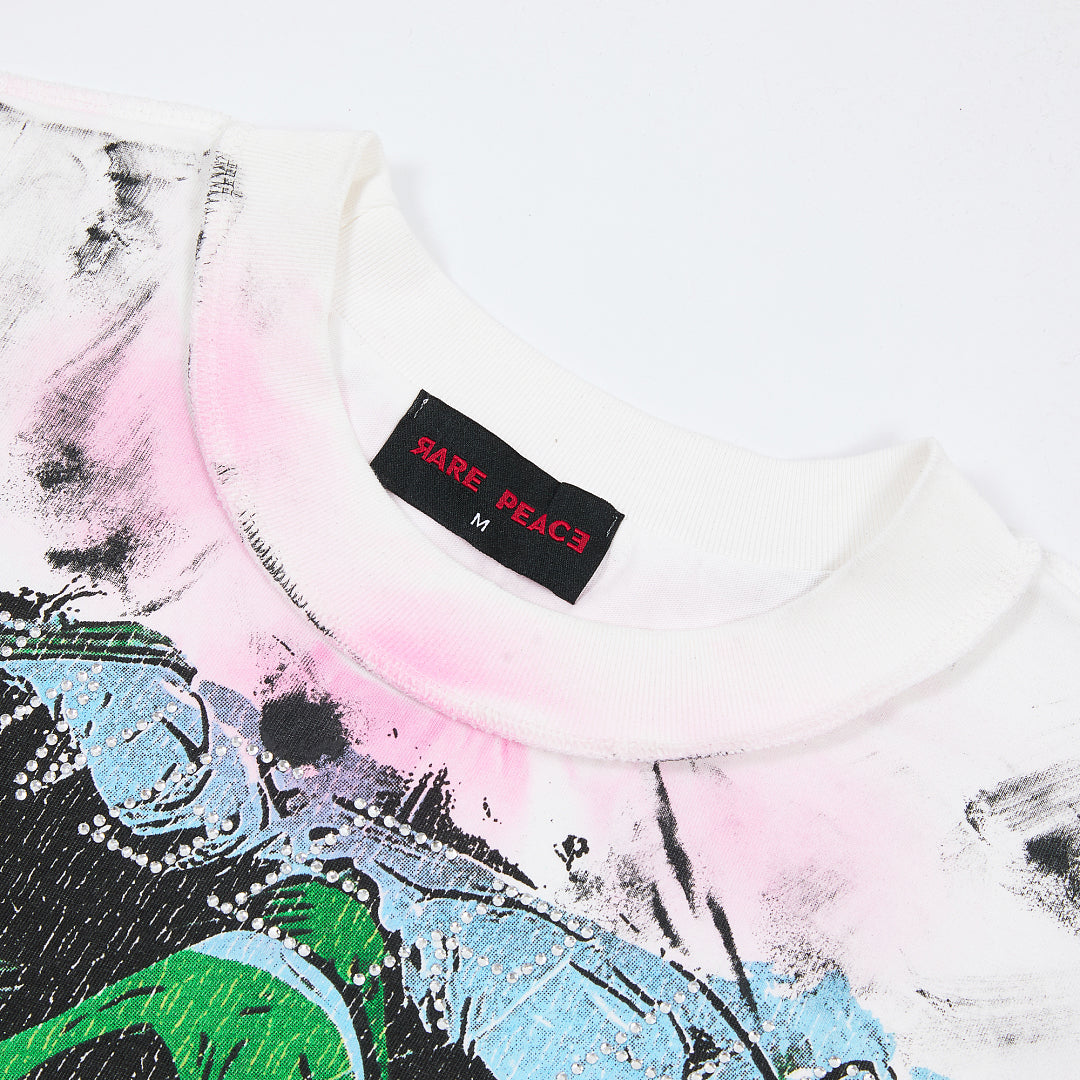 Rare Peace Enraged Save Our Souls Monster Screaming Crop Tee - Tie Dye White Pink