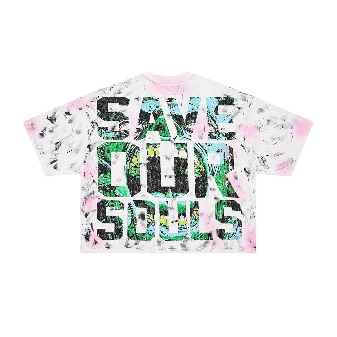 Rare Peace Enraged Save Our Souls Monster Screaming Crop Tee - Tie Dye White Pink