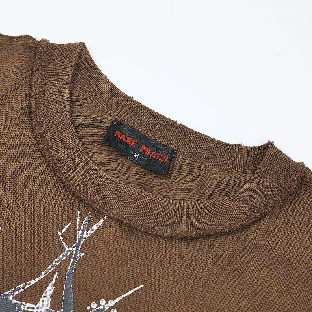 Rare Peace America First Jesus Crown of Thorns Sorry for the Rest of the World Crop Tee - Brown