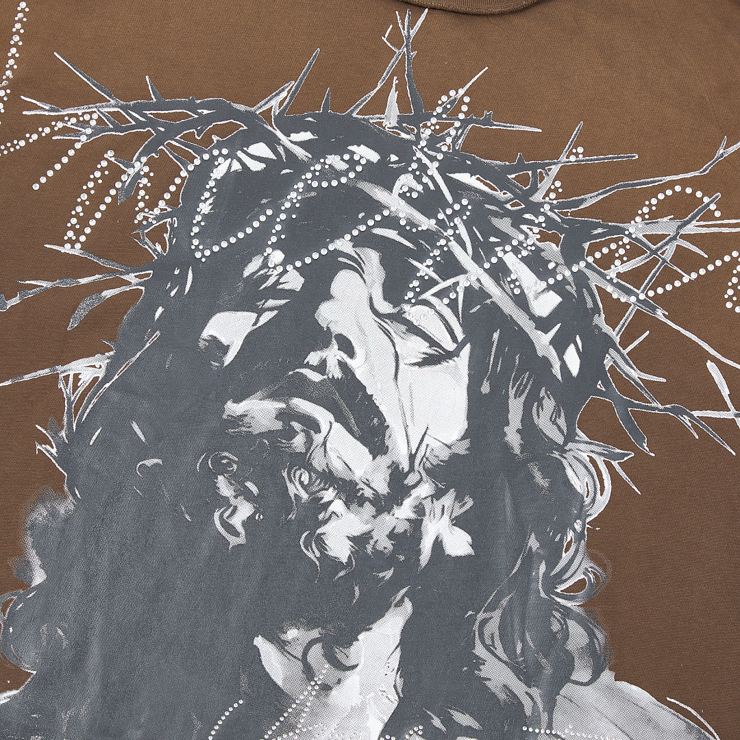 Rare Peace America First Jesus Crown of Thorns Sorry for the Rest of the World Crop Tee - Brown