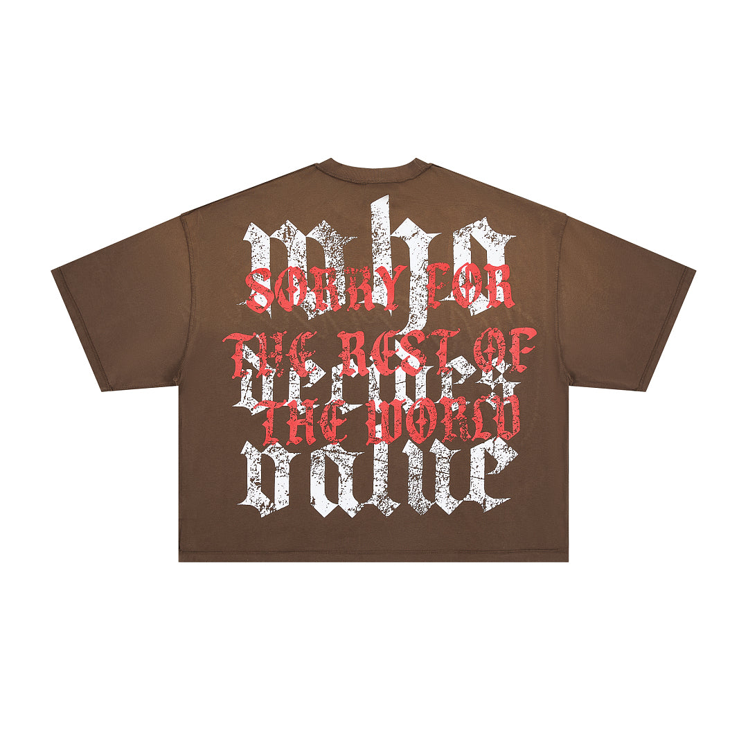 Rare Peace America First Jesus Crown of Thorns Sorry for the Rest of the World Crop Tee - Brown