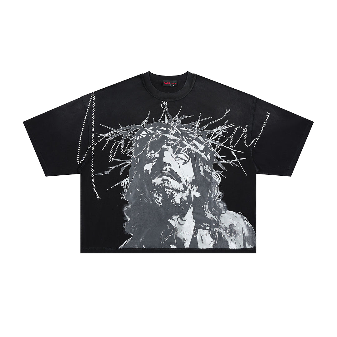 Rare Peace America First Jesus Crown of Thorns Sorry for the Rest of the World Crop Tee - Brown
