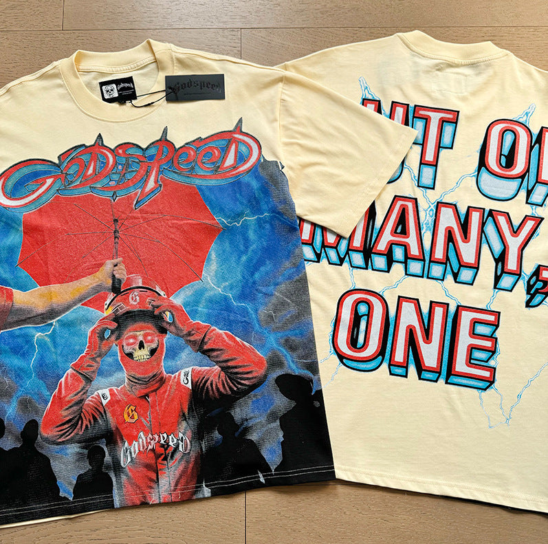 跨境外贸骷髅摇滚乐队复古洗水短袖T恤休闲宽松男女情侣打底衫潮 (47)