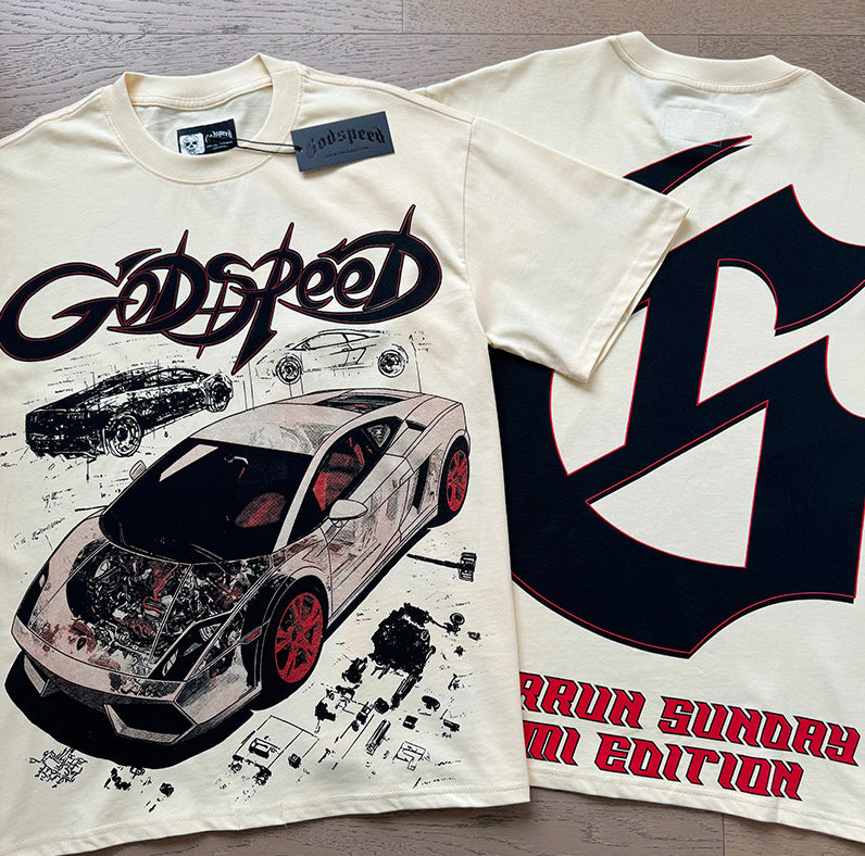 跨境外贸骷髅摇滚乐队复古洗水短袖T恤休闲宽松男女情侣打底衫潮 (67)