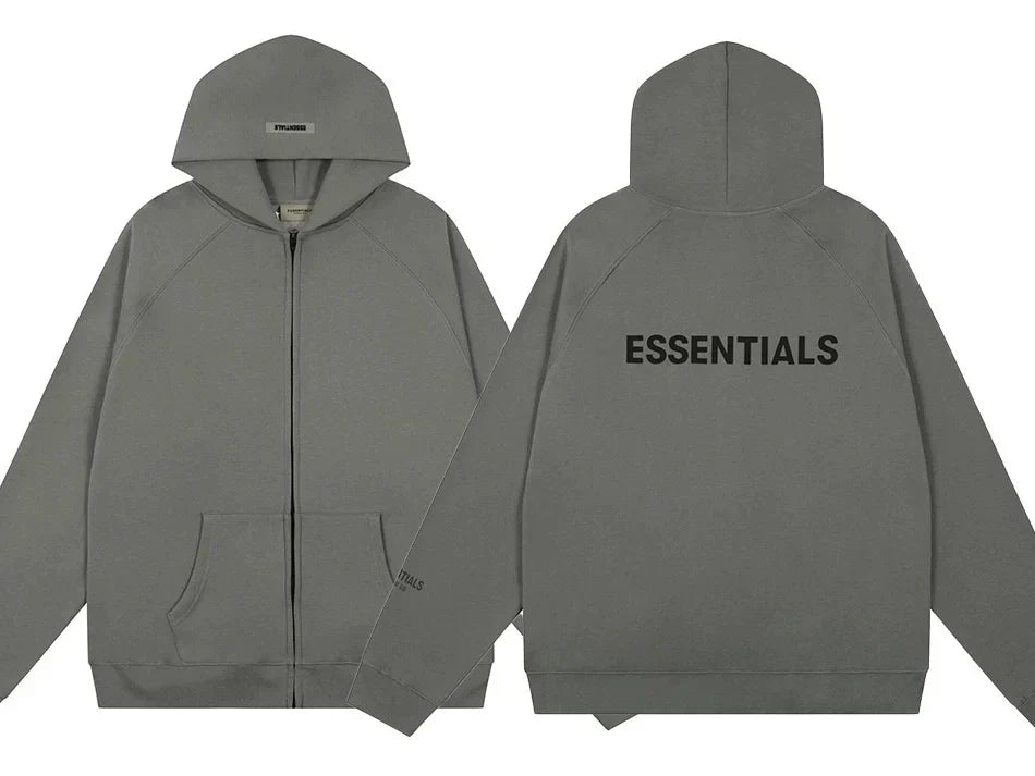 FOG double line heavyweight high street trendy brand hooded sweatshirt with plush loose sweatshirt jacket suitable for men and women, youthful and popular style (42)