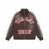 Vale Forever Valley Dreams Chenille Patch Lettering Vintage Wash Track Jacket brown