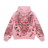 Vale Forever Pink Eagle Graphic Zip‑Up Hoodie