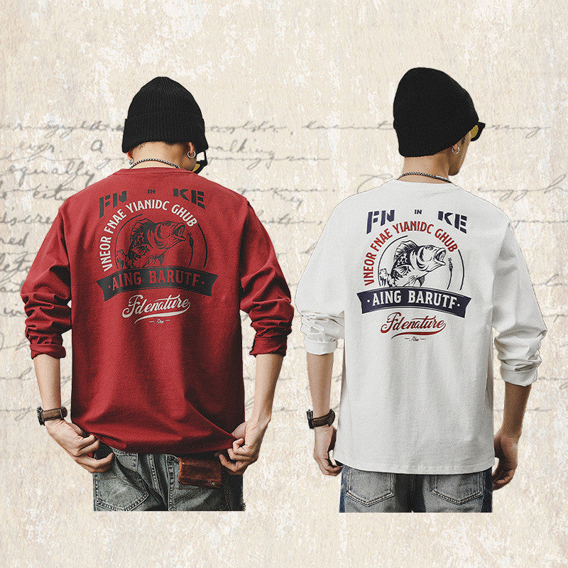 #XB-467# American Fishing pattern long-sleeved T-shirt