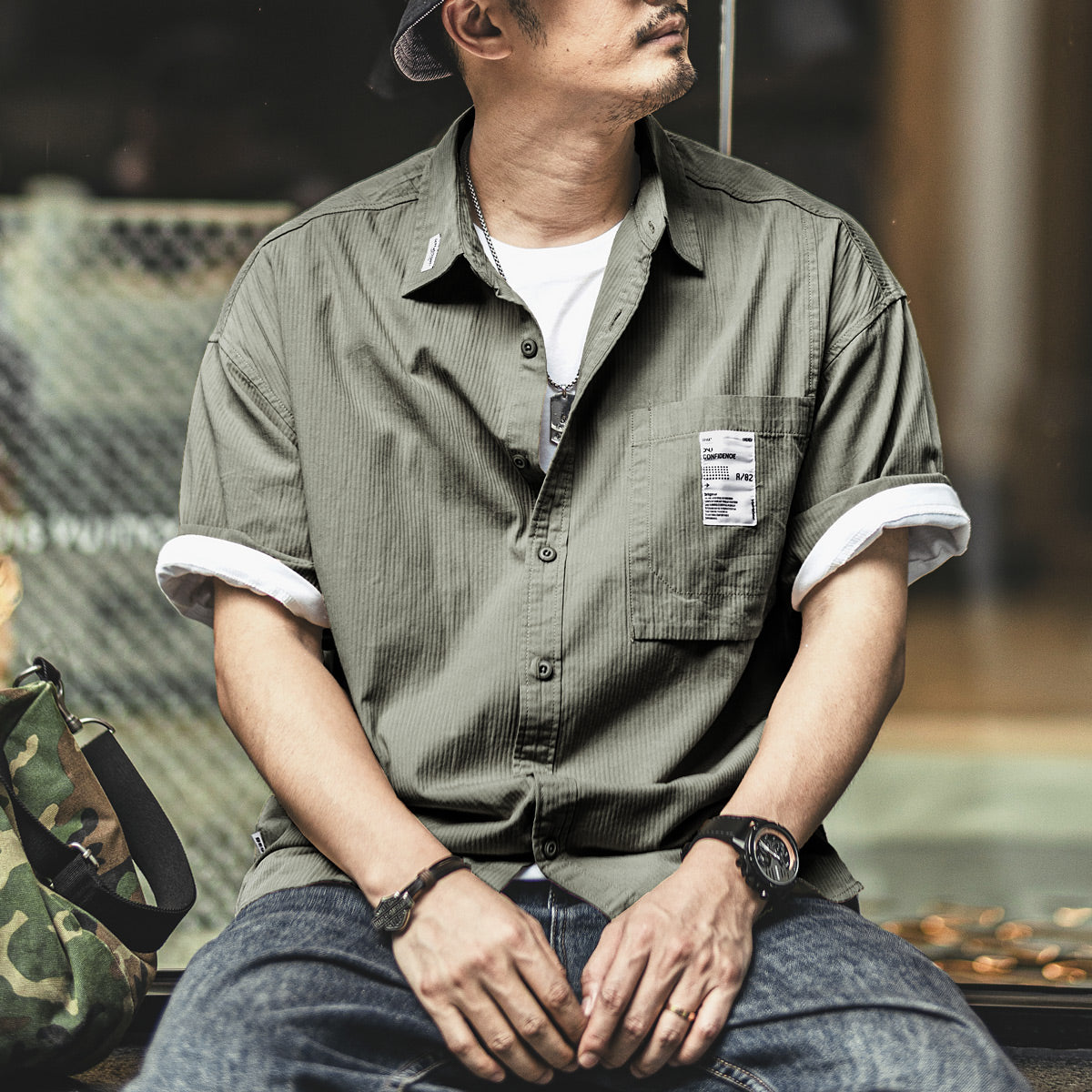 #Q1-6030-ST# Japanese workwear short-sleeved shirt