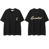 ESSENTIALS Short sleeved T-shirt European and American High Street FOG Double Line Men's and Women's American Trendy Brand Pure Cotton Round Neck Loose Set (42)