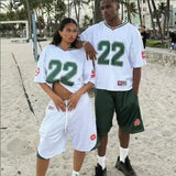 Broken Planet 22 Cropped Mesh Football Jersey, White Retro Oversized Short Football Tee