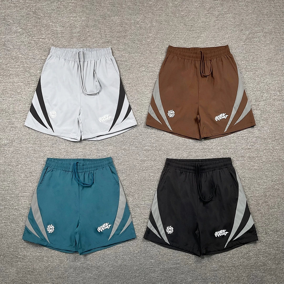 Broken Planet Angular Panel Graffiti Sport Shorts‑4 Colors