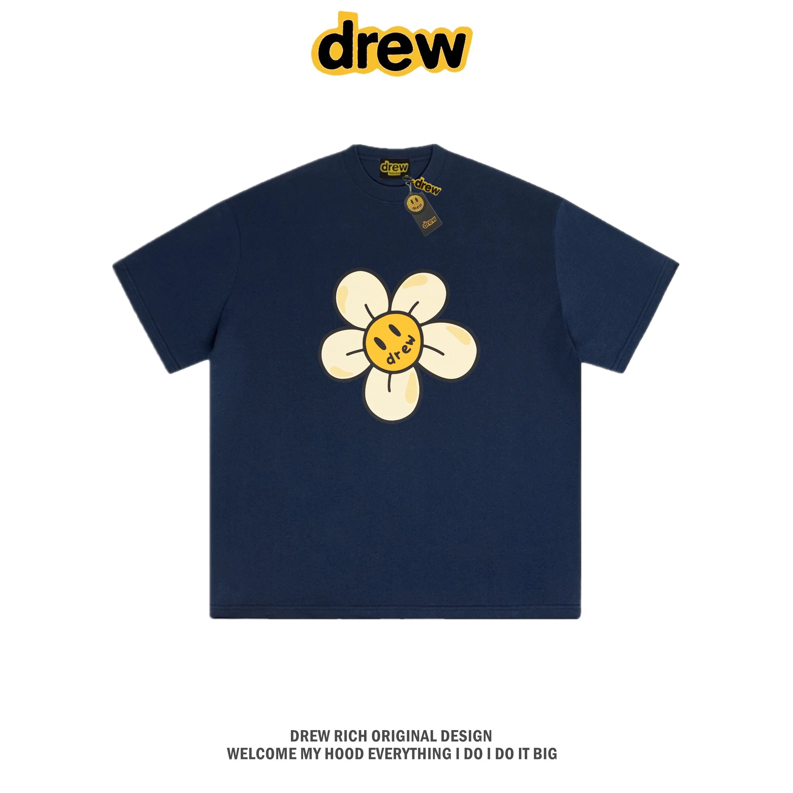 Drew House Daisy Smiley Graphic Oversized Cotton T-Shirt, Navy