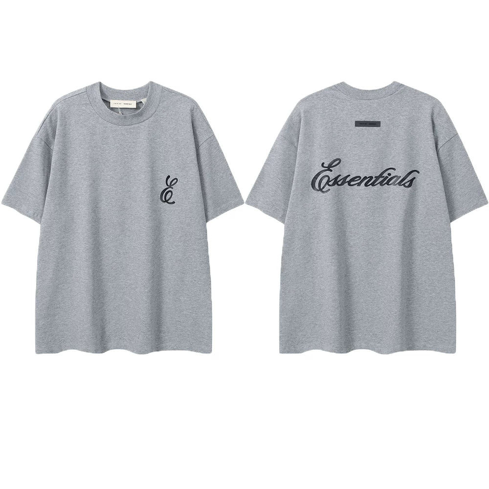 ESSENTIALS Short sleeved T-shirt European and American High Street FOG Double Line Men's and Women's American Trendy Brand Pure Cotton Round Neck Loose Set (40)