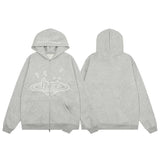 Broken Planet Cracked Planet Zip Up Hoodie - Heather Grey