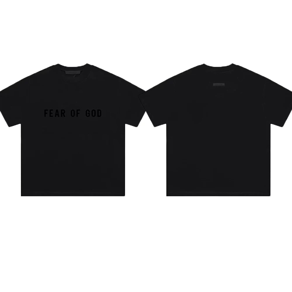 ESSENTIALS Short sleeved T-shirt European and American High Street FOG Double Line Men's and Women's American Trendy Brand Pure Cotton Round Neck Loose Set (32)