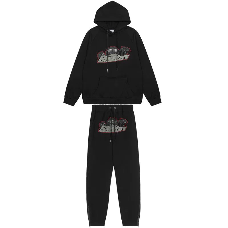 American tide trapstar blue gray tiger head gradient towel embroidered men's and female couple sweater trousers casual set (2)