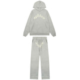 Sp5der Rhinestone Letter Graphic Grey Hoodie and Sweatpants Tracksuit Set