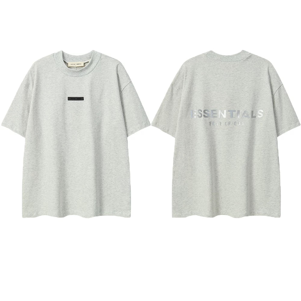ESSENTIALS Short sleeved T-shirt European and American High Street FOG Double Line Men's and Women's American Trendy Brand Pure Cotton Round Neck Loose Set (54)
