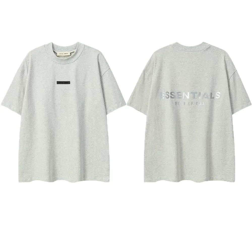 ESSENTIALS Short sleeved T-shirt European and American High Street FOG Double Line Men's and Women's American Trendy Brand Pure Cotton Round Neck Loose Set (54)