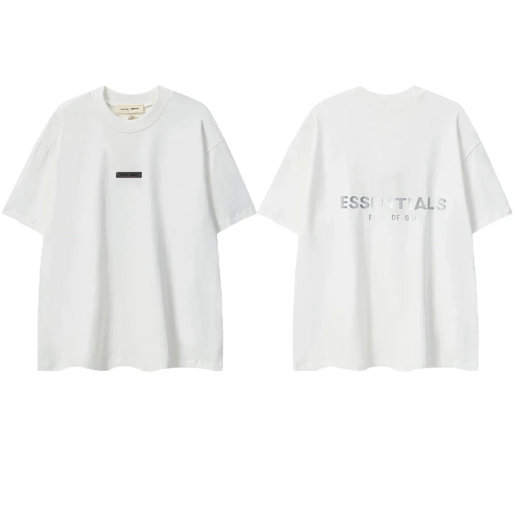 ESSENTIALS Short sleeved T-shirt European and American High Street FOG Double Line Men's and Women's American Trendy Brand Pure Cotton Round Neck Loose Set (52)