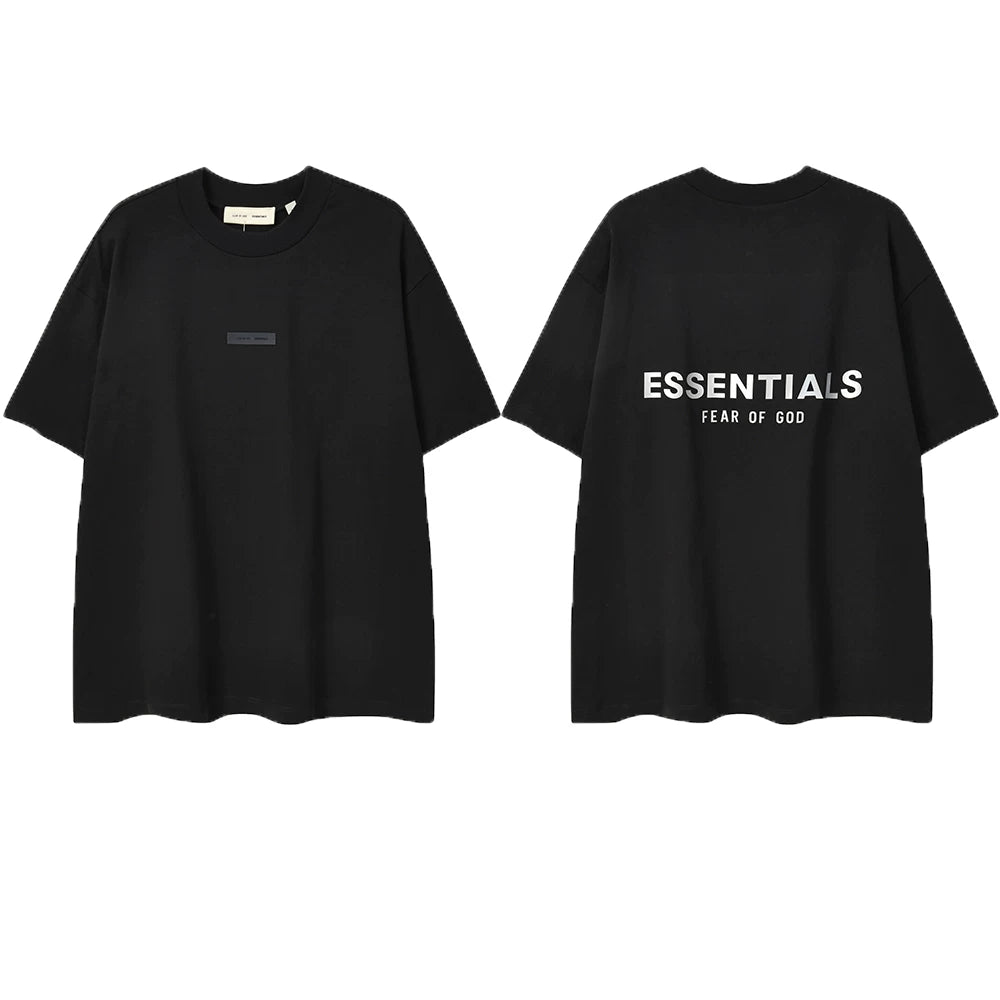 ESSENTIALS Short sleeved T-shirt European and American High Street FOG Double Line Men's and Women's American Trendy Brand Pure Cotton Round Neck Loose Set (50)