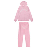 Sp5der Rhinestone Letter Graphic Pink Hoodie and Sweatpants Tracksuit Set