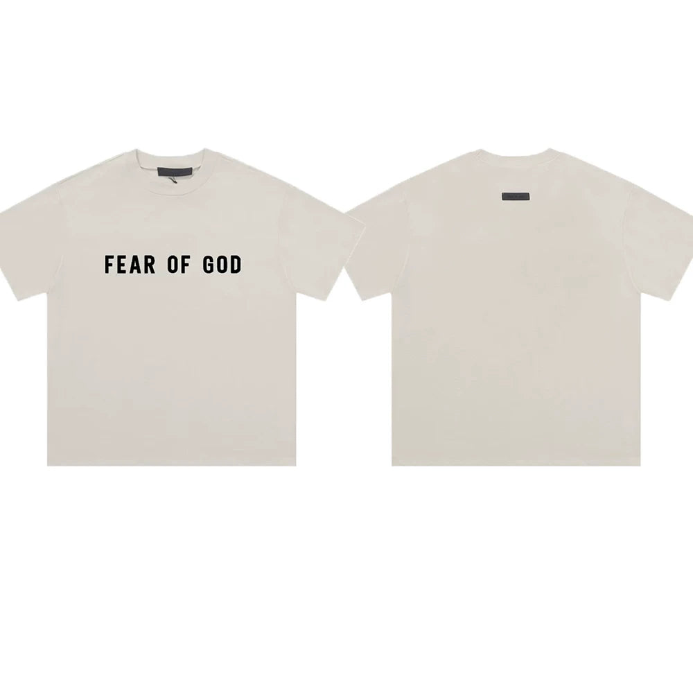 ESSENTIALS Short sleeved T-shirt European and American High Street FOG Double Line Men's and Women's American Trendy Brand Pure Cotton Round Neck Loose Set (36)