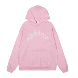 Sp5der Rhinestone Letter Graphic Light Pink Pullover Hoodie