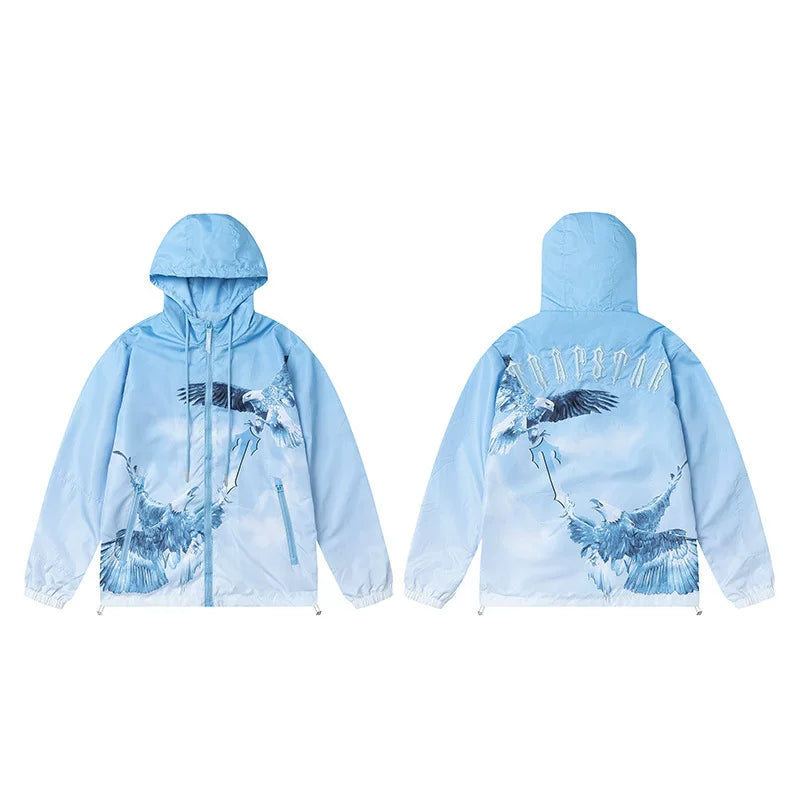 Cross border foreign trade autumn and winter Trapstar letter embroidery eagle zipper windbreaker hooded windbreaker men's and women's jacket jacket (1)