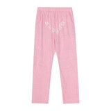 Sp5der Rhinestone Letter Graphic Pink Casual Sweatpants
