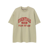 ESSENTIALS Short sleeved T-shirt European and American High Street FOG Double Line Men's and Women's American Trendy Brand Pure Cotton Round Neck Loose Set (49)