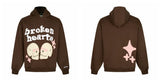 Broken Planet Broken Hearts Brown Oversized Graphic Hoodie
