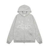 Broken Planet Cracked Planet Zip Up Hoodie - Heather Grey