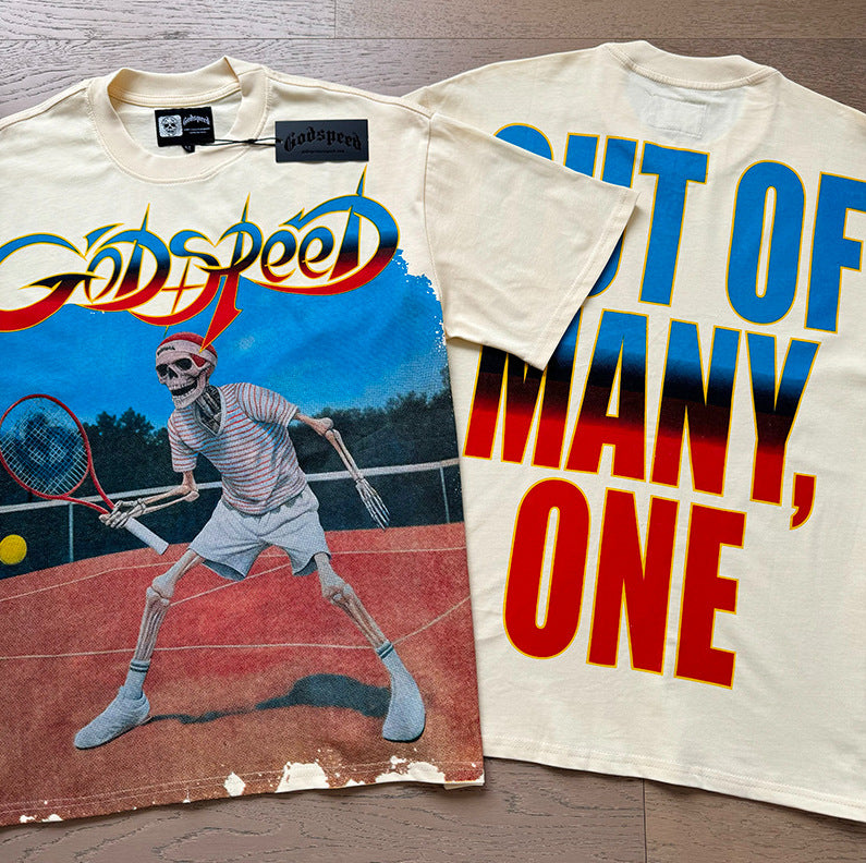 跨境外贸骷髅摇滚乐队复古洗水短袖T恤休闲宽松男女情侣打底衫潮 (54)