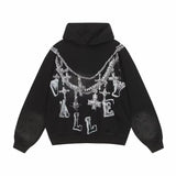 Vale Forever Chain Cross Graphic Distressed Hoodie