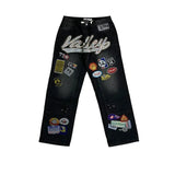 Vale Forever Rhinestone Patchwork Oversized Black Denim Jeans