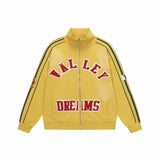 Vale Forever Valley Dreams Chenille Patch Lettering Vintage Wash Track Jacket yellow