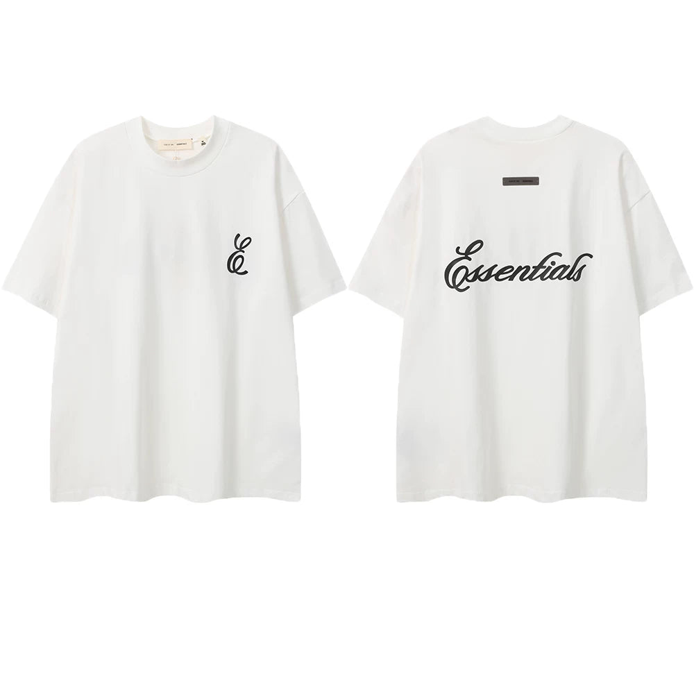 ESSENTIALS Short sleeved T-shirt European and American High Street FOG Double Line Men's and Women's American Trendy Brand Pure Cotton Round Neck Loose Set (38)