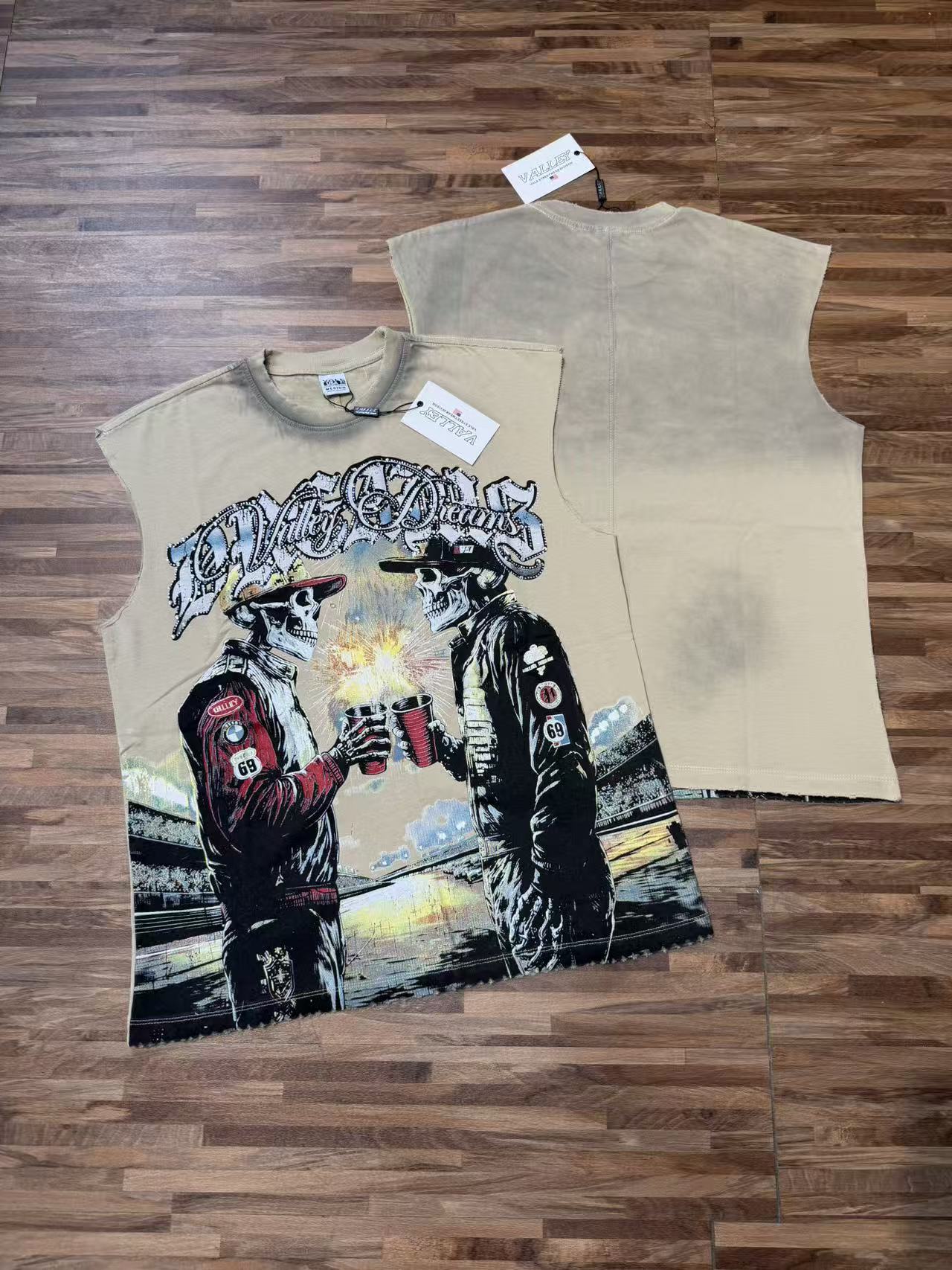 Vale Forever Beige Biker Graphic Muscle Tee