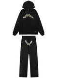 Sp5der Rhinestone Letter Graphic Hoodie and Sweatpants Tracksuit Set