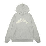 Sp5der Rhinestone Letter Graphic Grey Pullover Hoodie