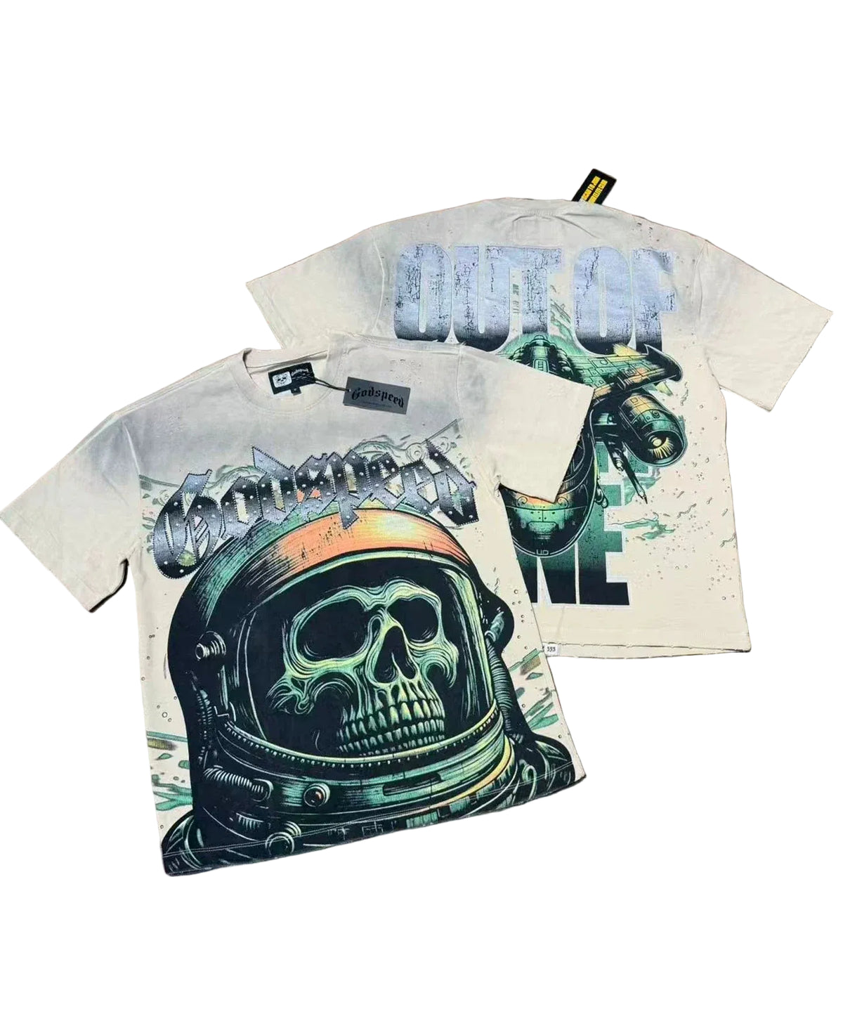Godspeed Vintage Astronaut Skull Graphic T-Shirt – White