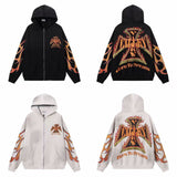 Vale Forever Valley Flames & Maltese Cross Graphic Vintage Wash Full-Zip Hoodie