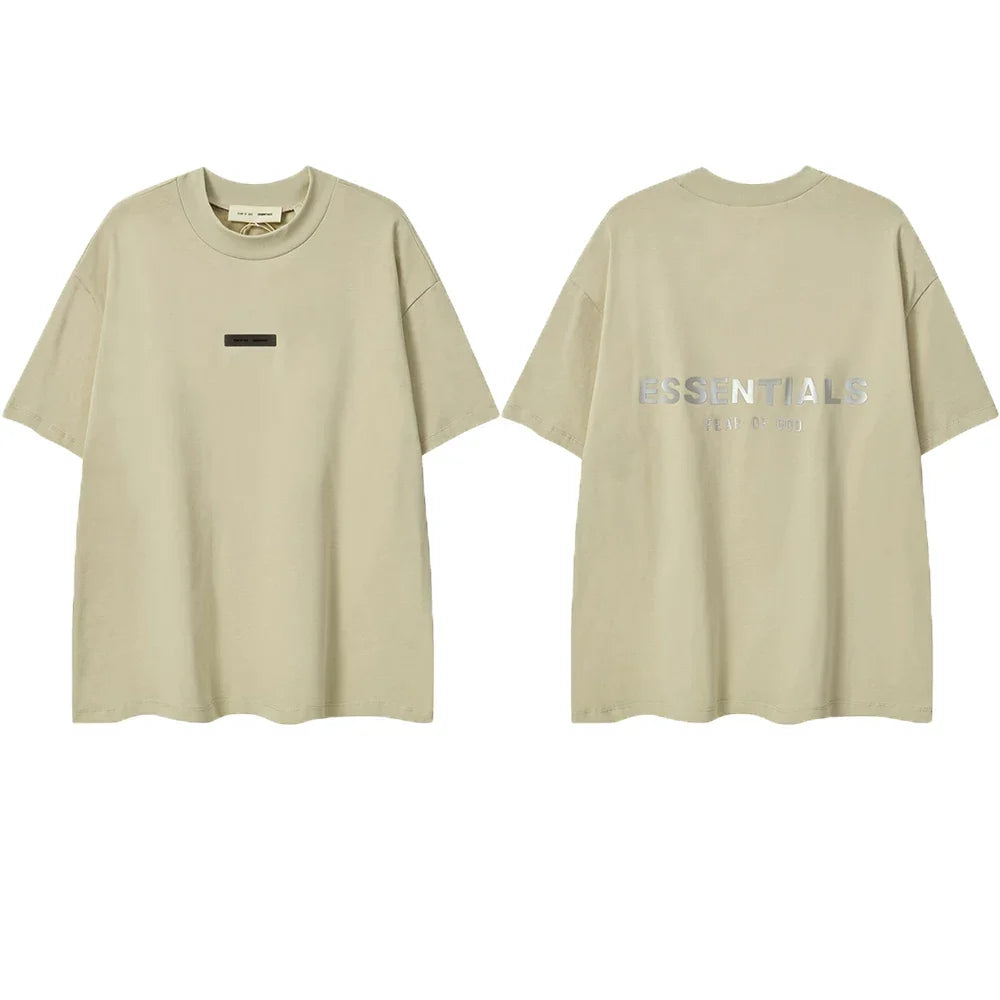 ESSENTIALS Short sleeved T-shirt European and American High Street FOG Double Line Men's and Women's American Trendy Brand Pure Cotton Round Neck Loose Set (58)
