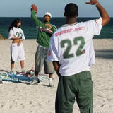 Broken Planet 22 Cropped Mesh Football Jersey, White Retro Oversized Short Football Tee