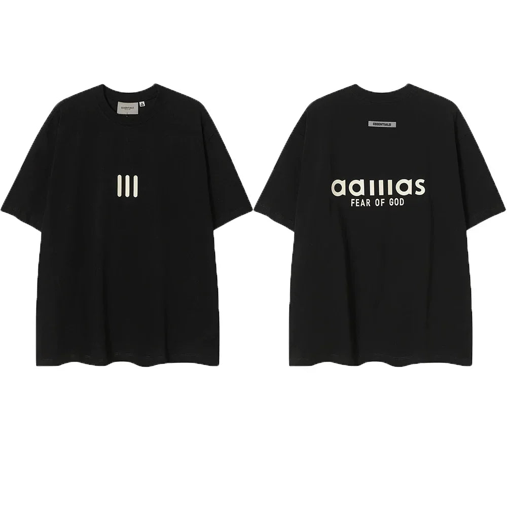 ESSENTIALS Short sleeved T-shirt European and American High Street FOG Double Line Men's and Women's American Trendy Brand Pure Cotton Round Neck Loose Set (13)